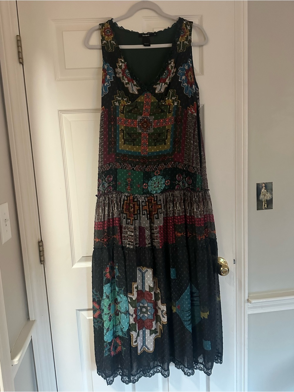 Desigual Tribal Bohemian Sleeveless Multicolor flowing Maxi Dress size 38(6)
